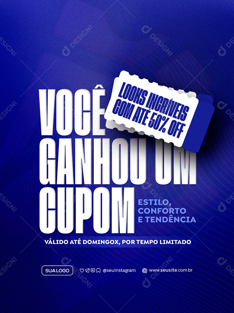 Cupom de Desconto Social Media PSD Editável