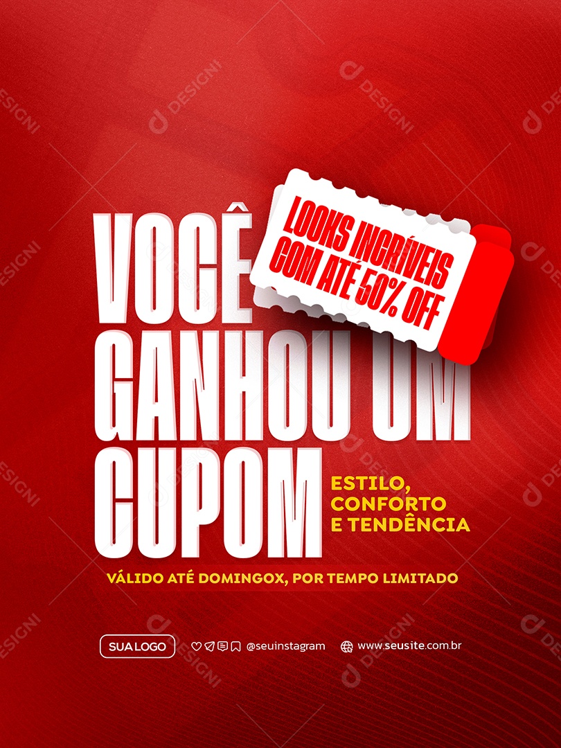 Cupom de Desconto Social Media PSD Editável