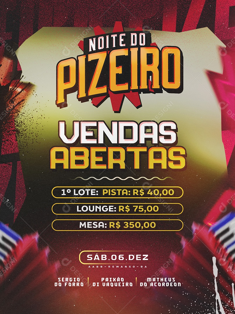 Flyer Noite do Pizeiro Social Media PSD Editável