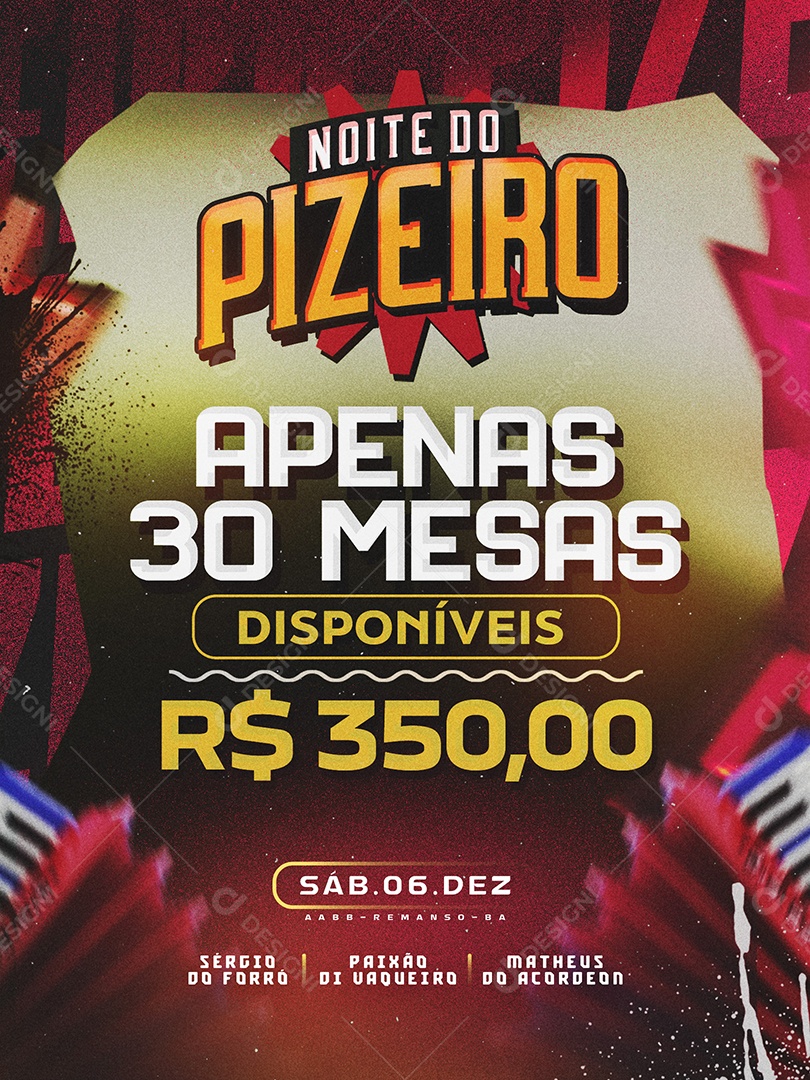 Flyer Noite do Pizeiro Social Media PSD Editável