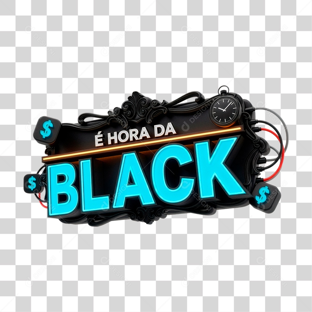 Selo 3D e Hora da Black Composição PNG Transparente