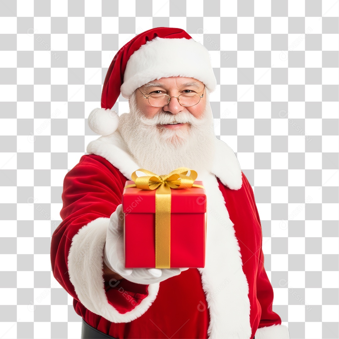 Papai Noel com Presente PNG Transparente