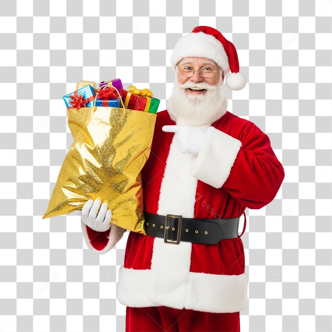 Papai Noel com Sacola de Presentes PNG Transparente