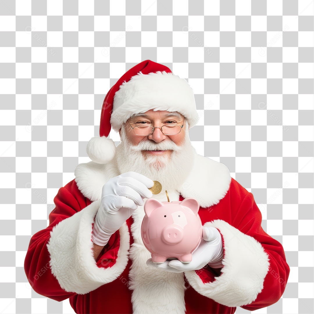 Papai Noel com Cofrinho PNG Transparente