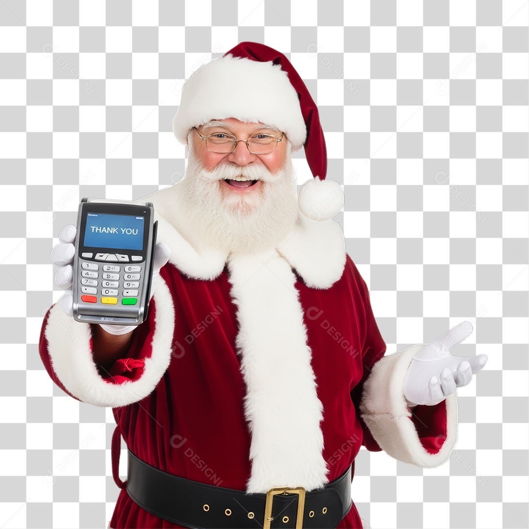 Papai Noel com Maquina de Cartão PNG Transparente
