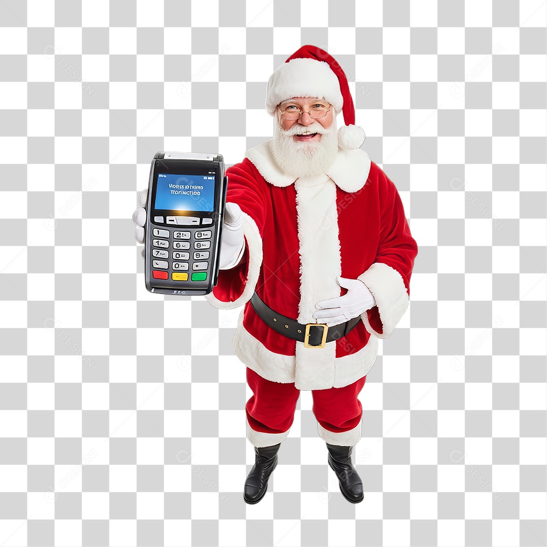 Papai Noel com Maquina de Cartão PNG Transparente