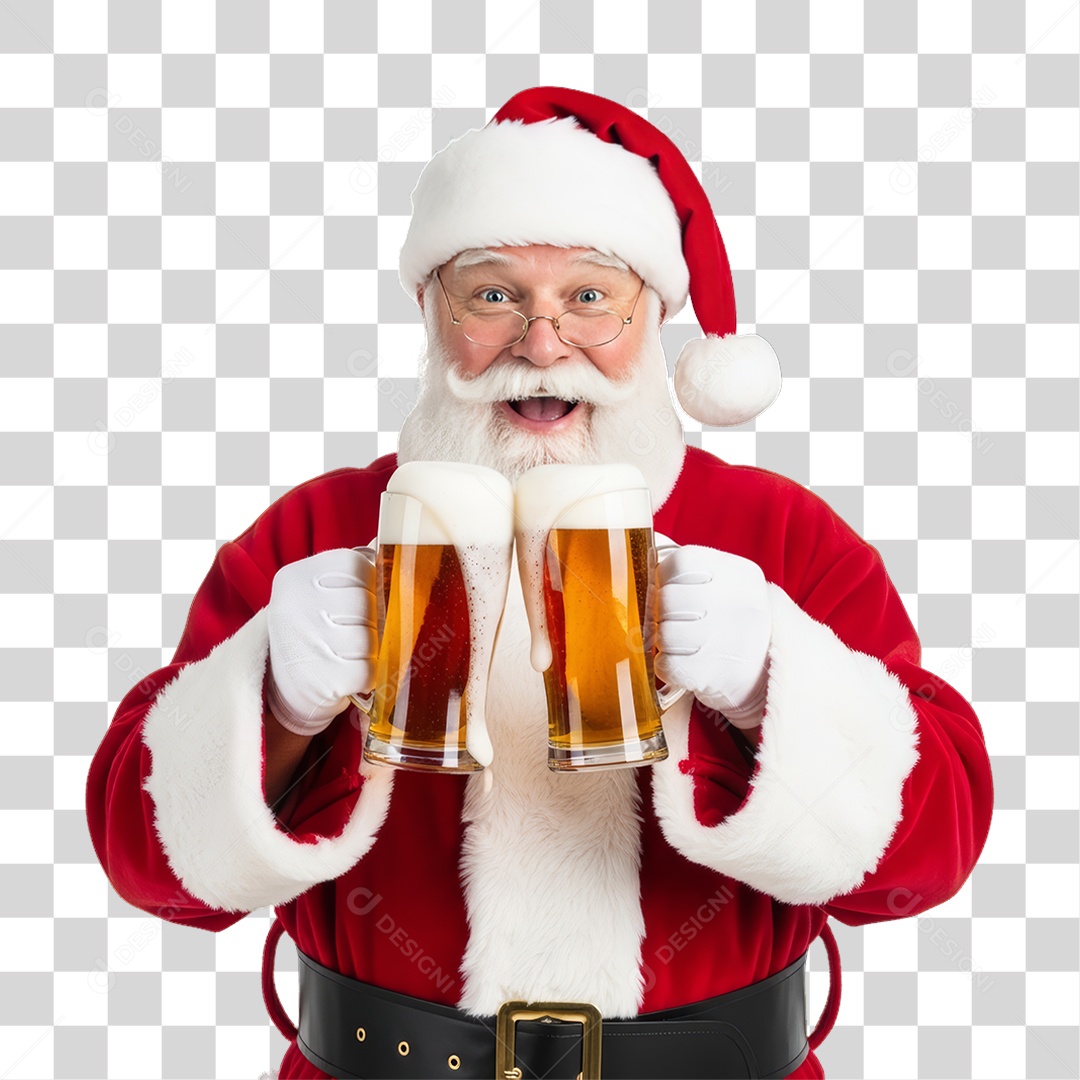 Papai Noel com Copos de Cervejas PNG Transparente