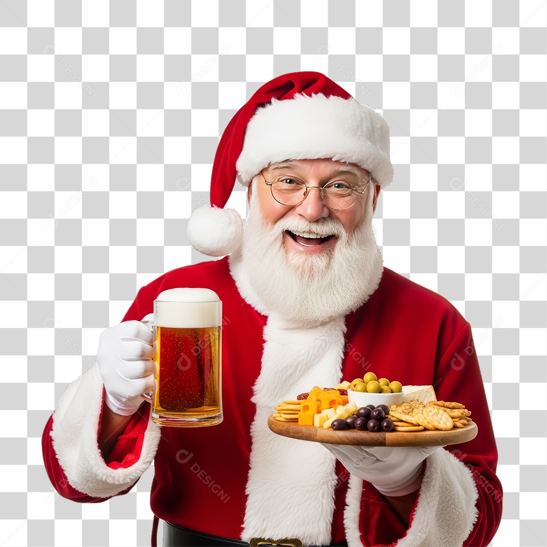Papai Noel com Prato de Comida e Copo de Cerveja PNG Transparente