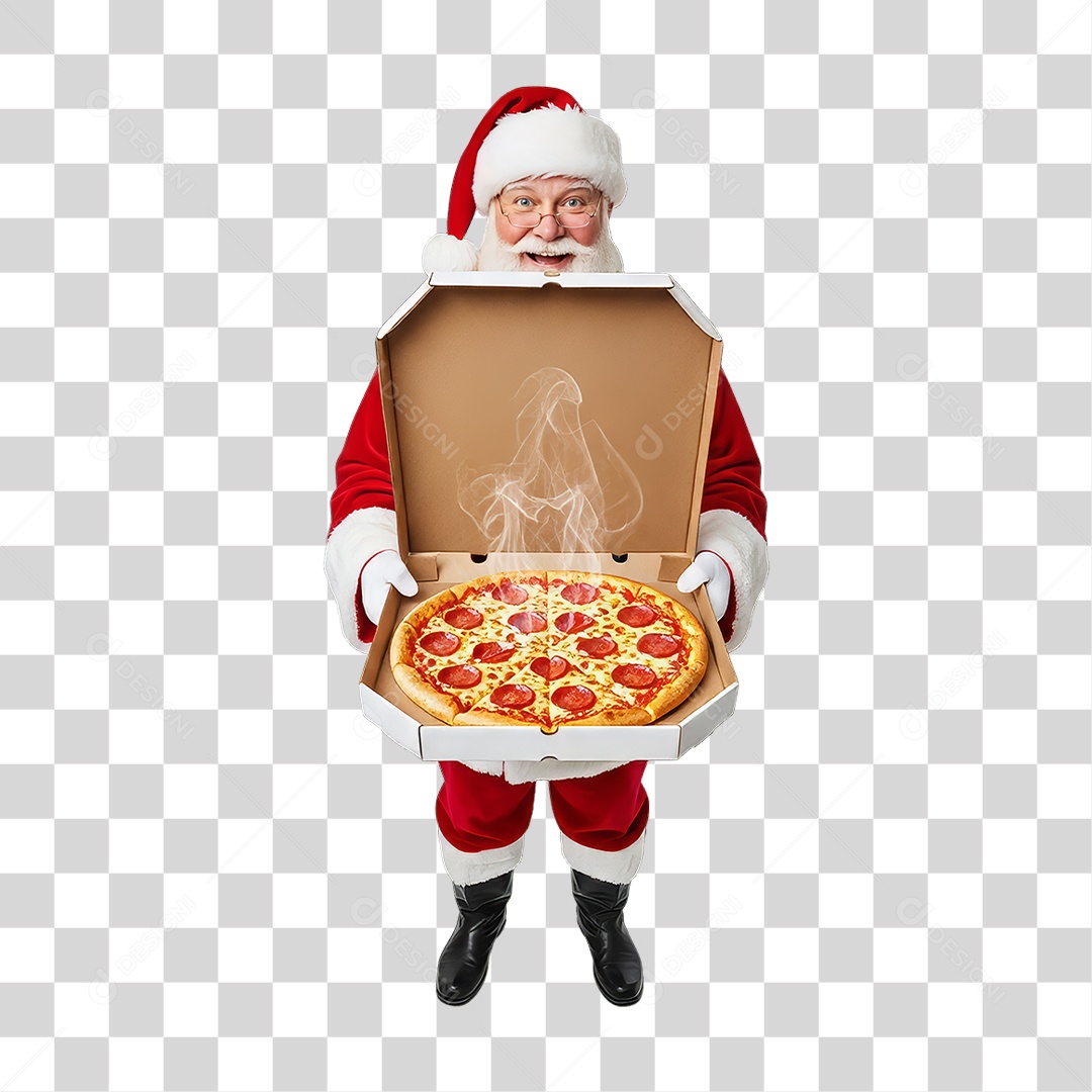Papai Noel com Caixa de Pizza PNG Transparente