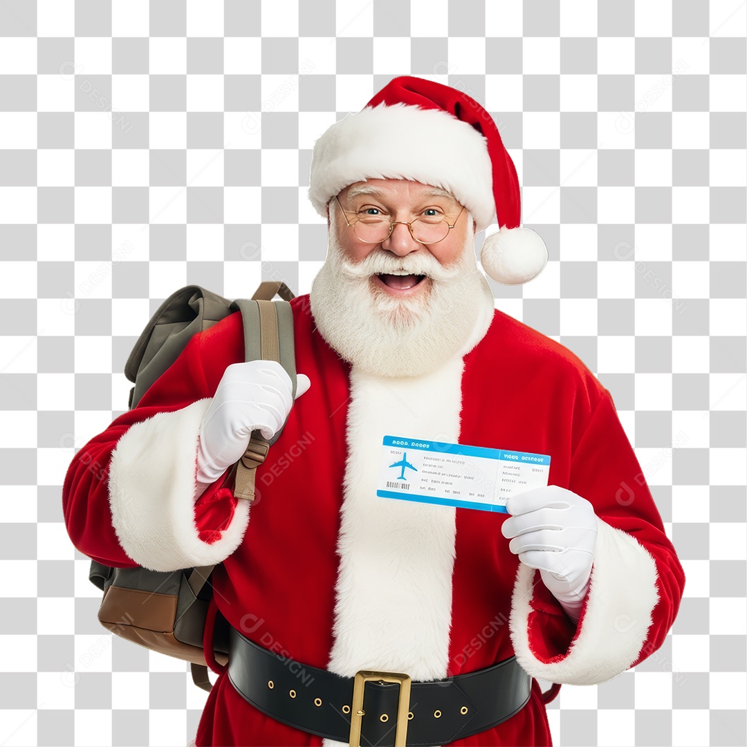 Papai Noel com Passagem de Avião PNG Transparente