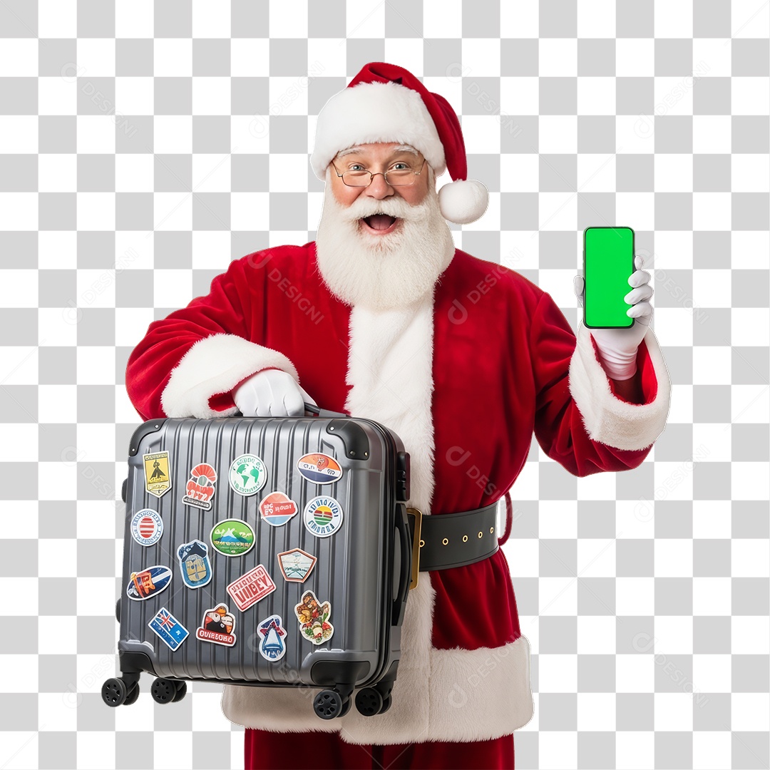 Papai Noel com Mala de Viagem PNG Transparente