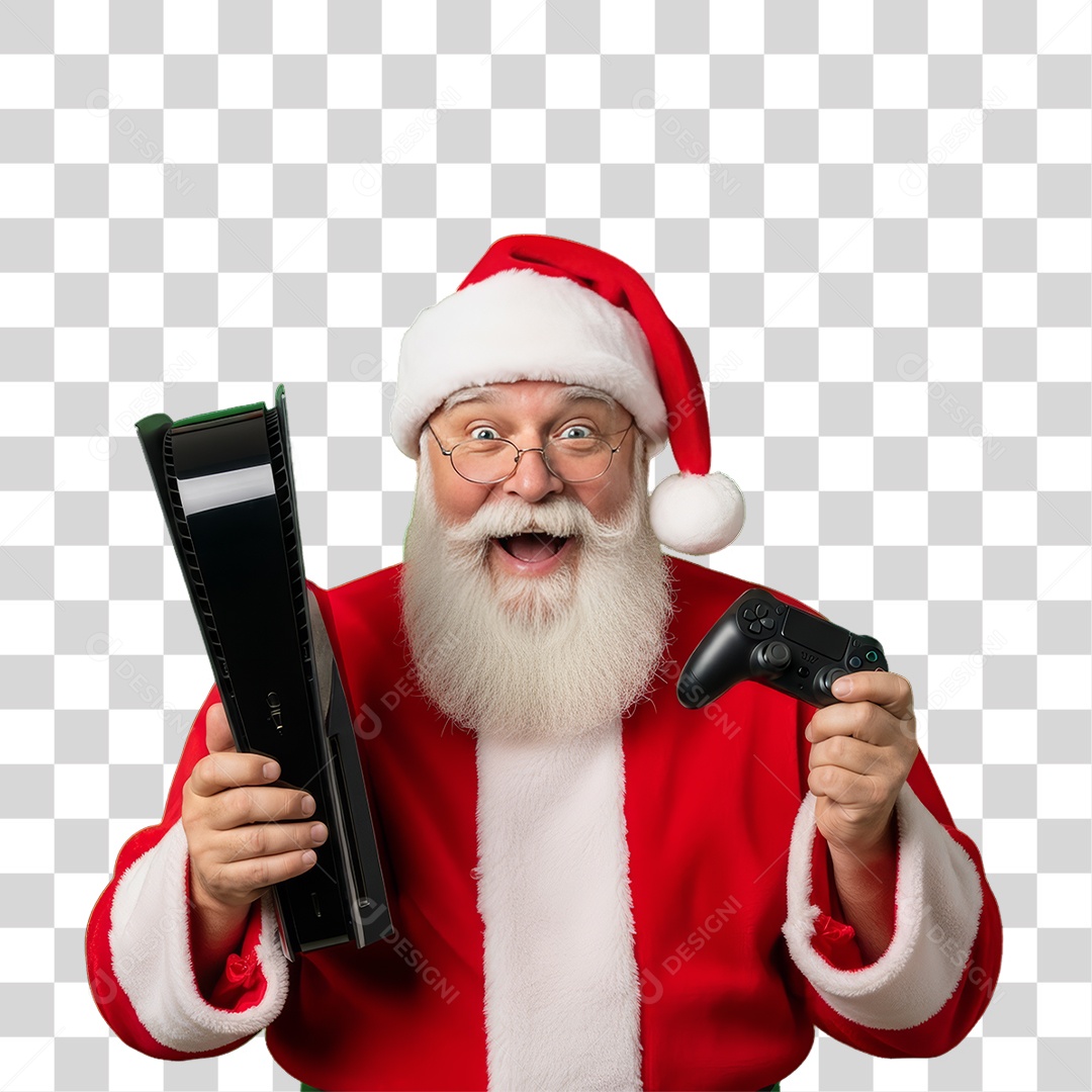 Papai Noel com Videogame PNG Transparente