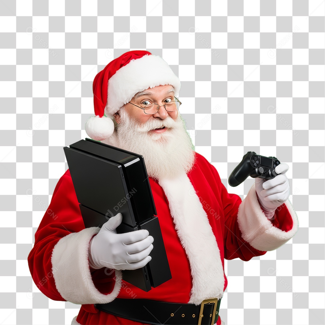 Papai Noel com Videogame PNG Transparente
