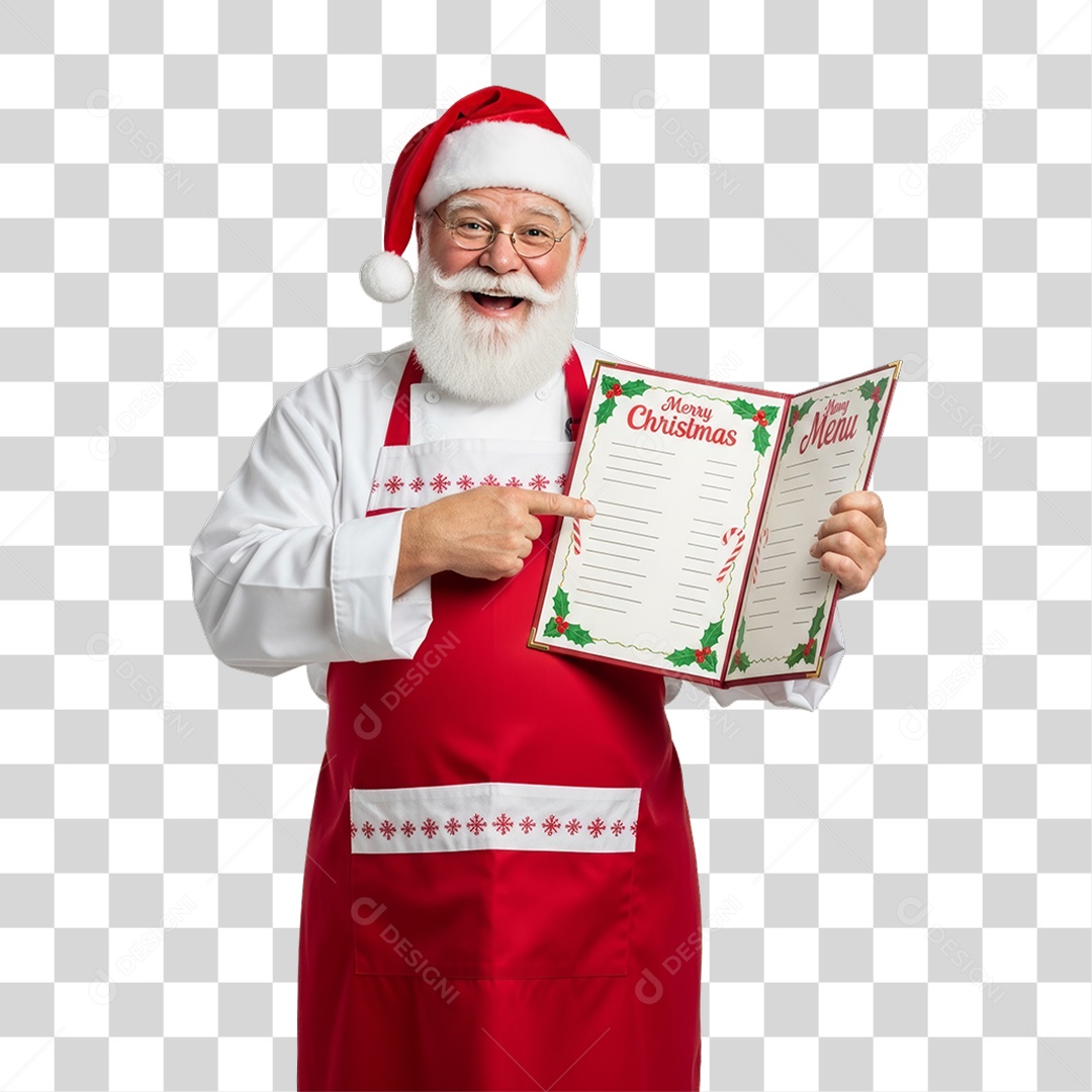 Papai Noel com Livro de Receitas PNG Transparente