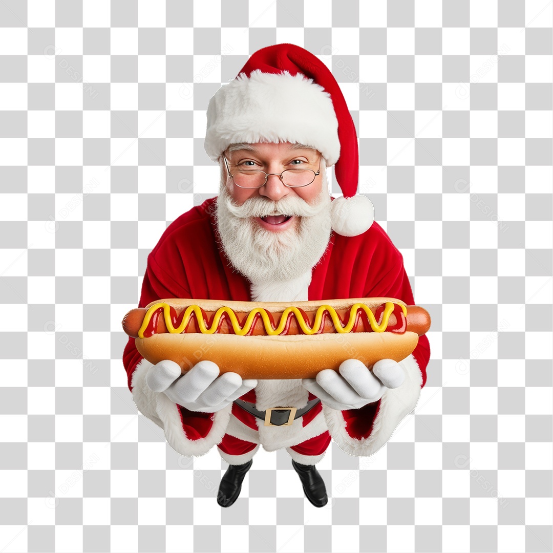 Papai Noel com Hot-dog PNG Transparente