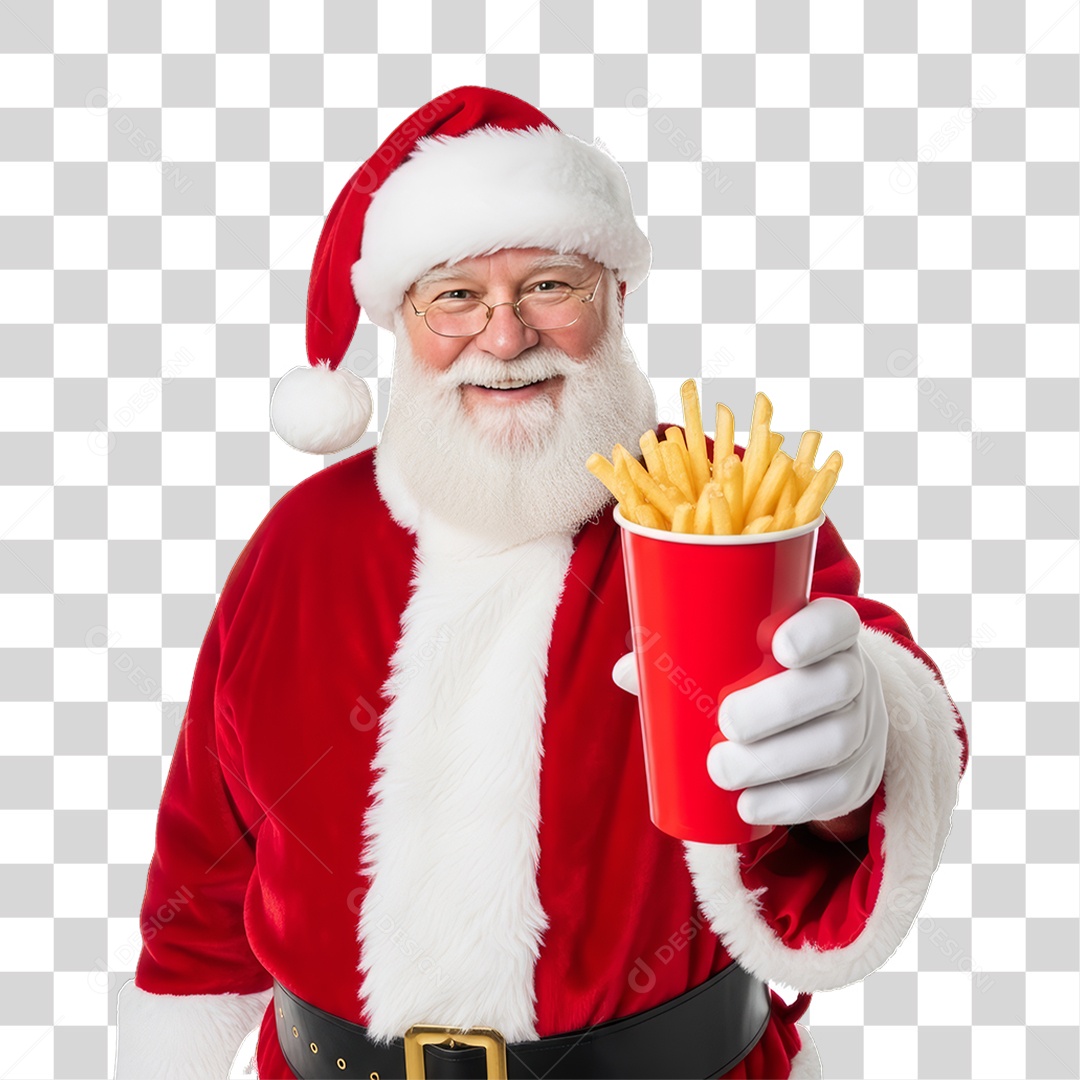 Papai Noel com Copo de Batatas PNG Transparente