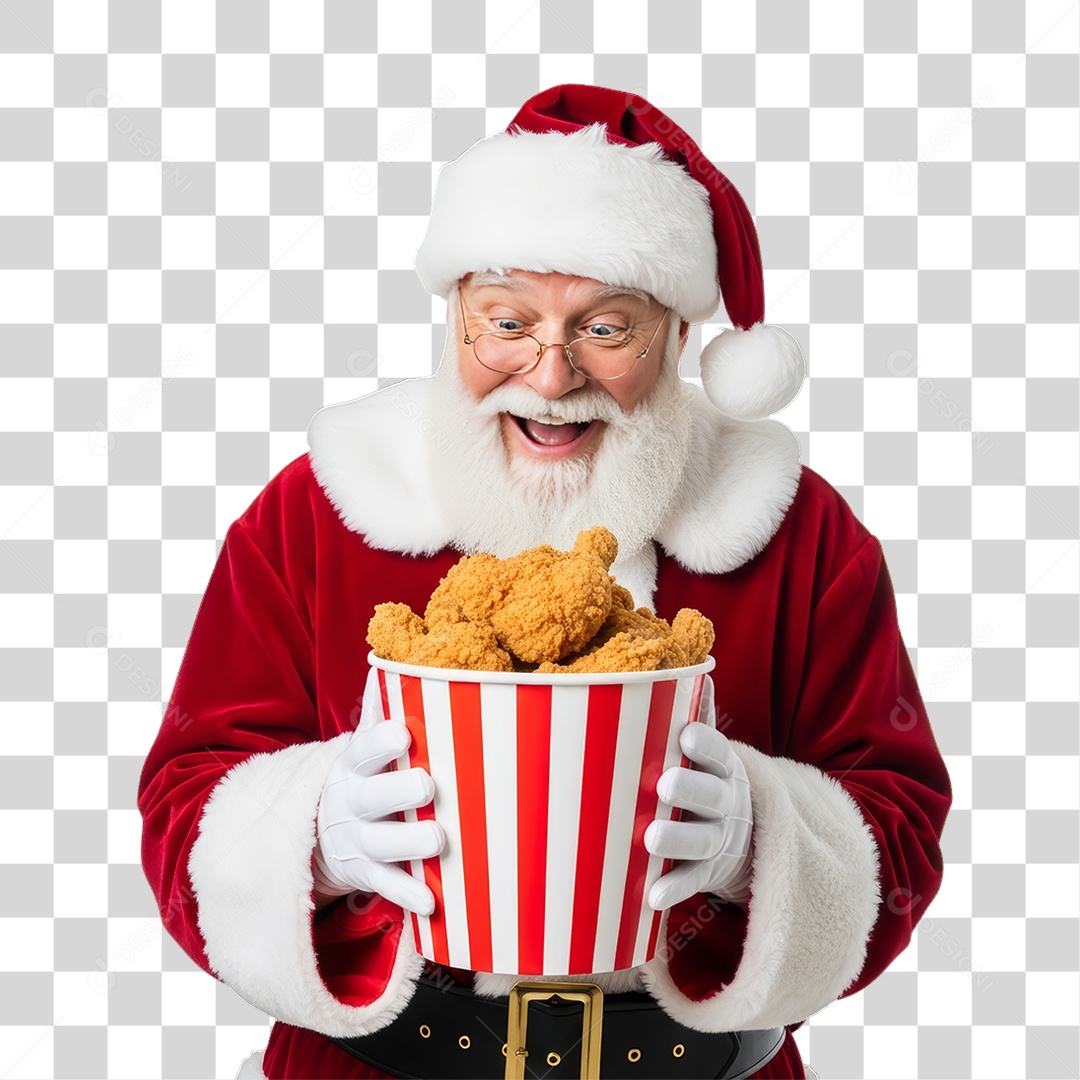 Papai Noel com Balde de Frango Frito PNG Transparente