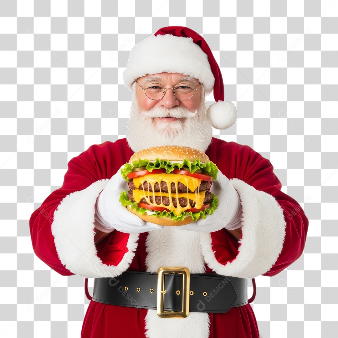 Papai Noel com Hambúrguer PNG Transparente