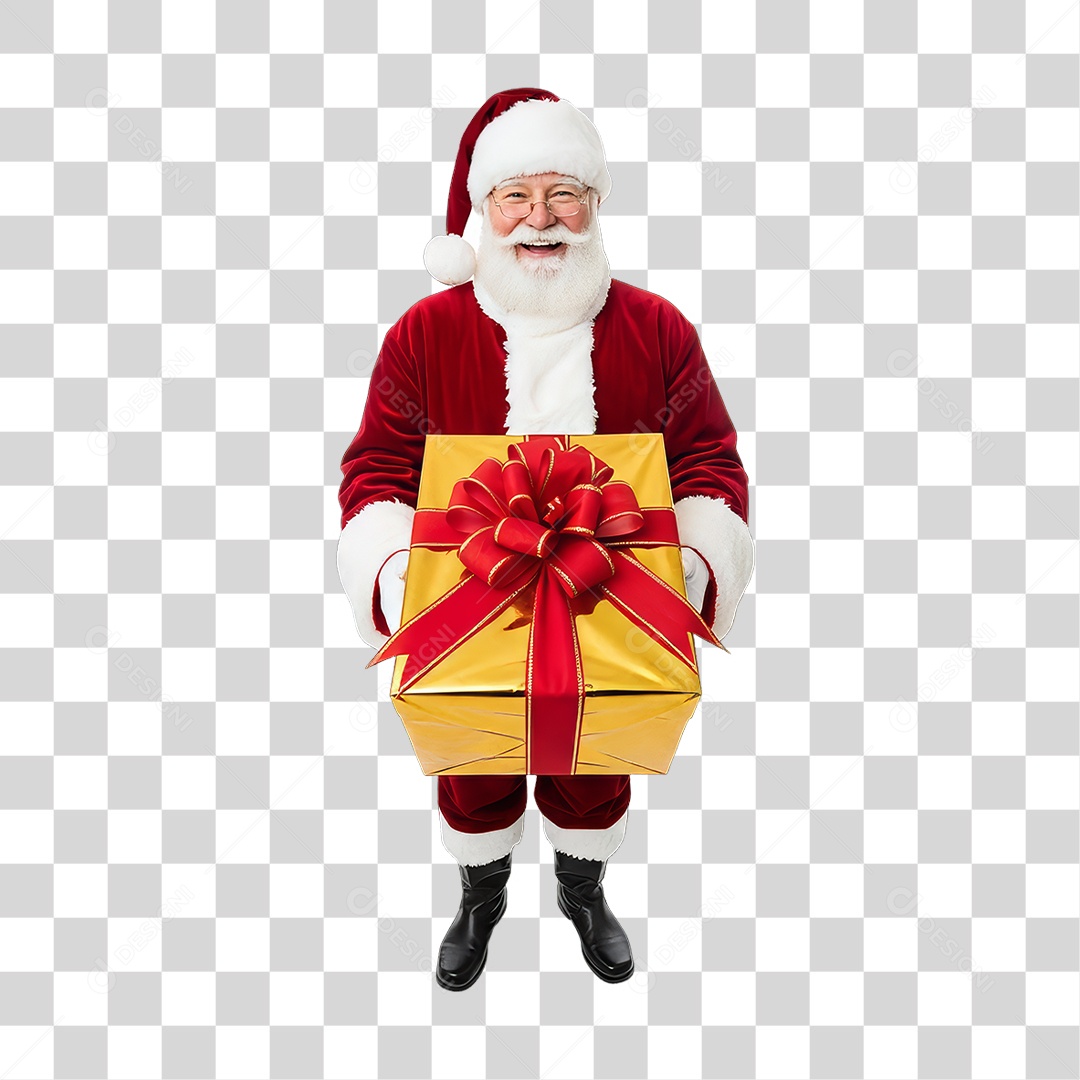 Papai Noel com Presente PNG Transparente