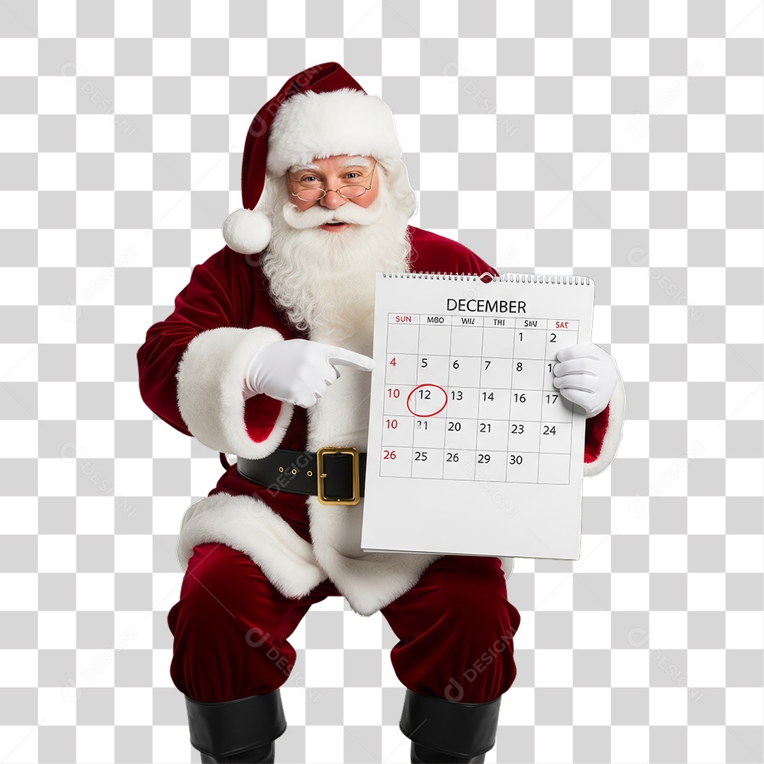 Papai Noel com Calendário PNG Transparente