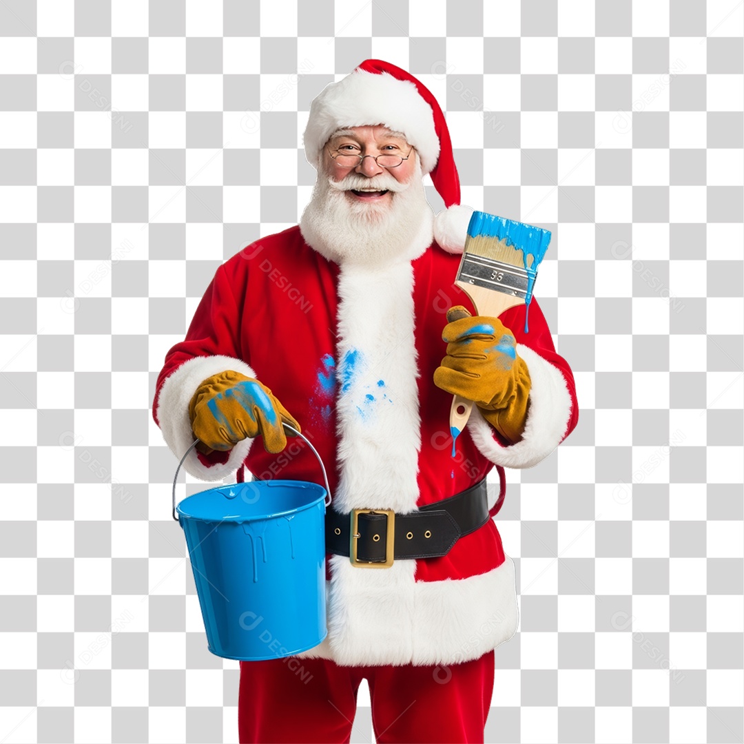 Papai Noel com Balde de Tinta PNG Transparente