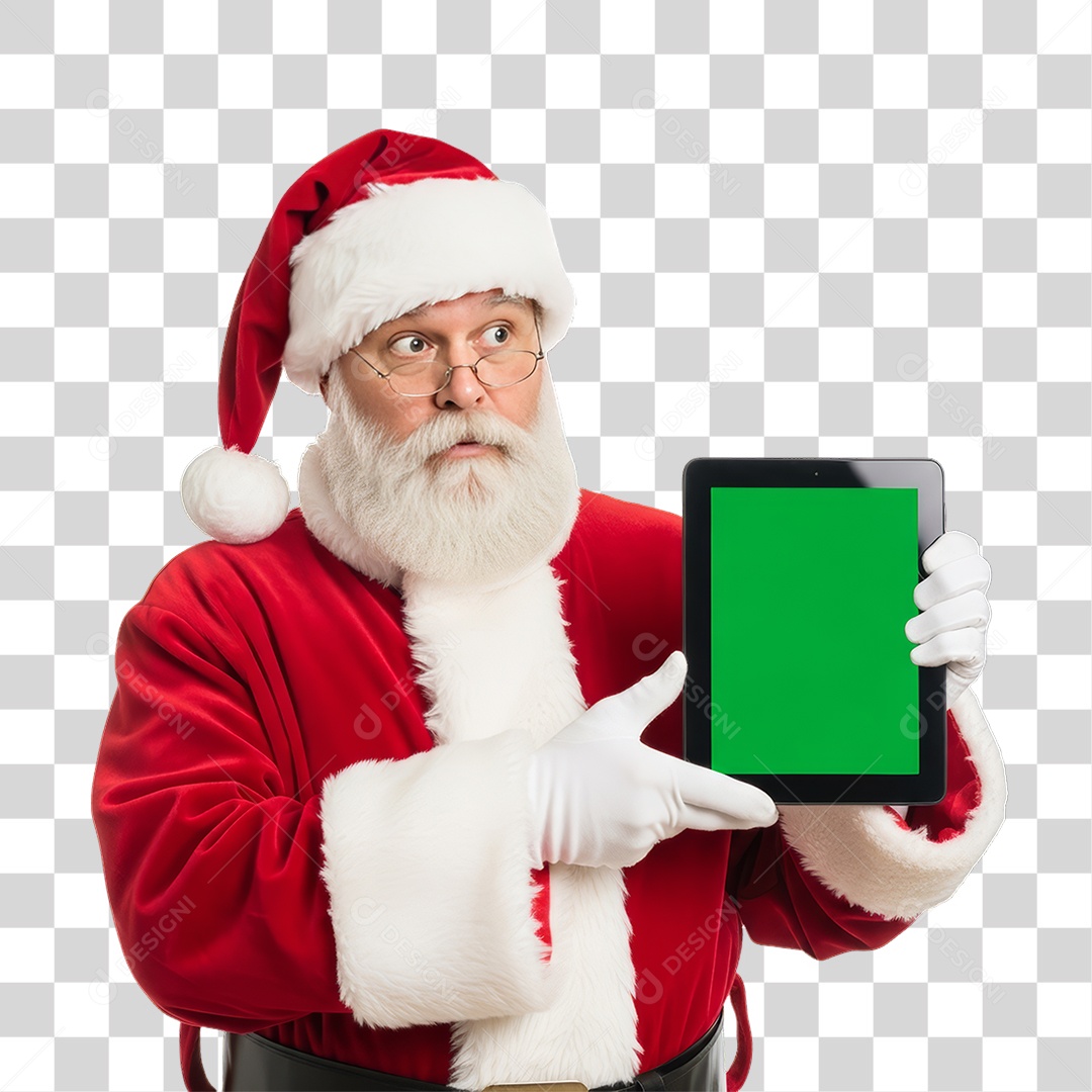 Papai Noel com Tablet e Chroma Key PNG Transparente