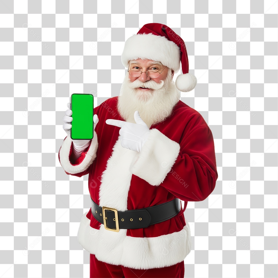 Papai Noel com Telefone e Chroma Key PNG Transparente