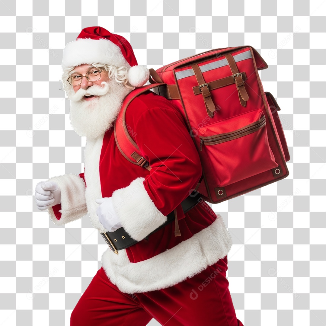 Papai Noel com Bag de Entregas PNG Transparente