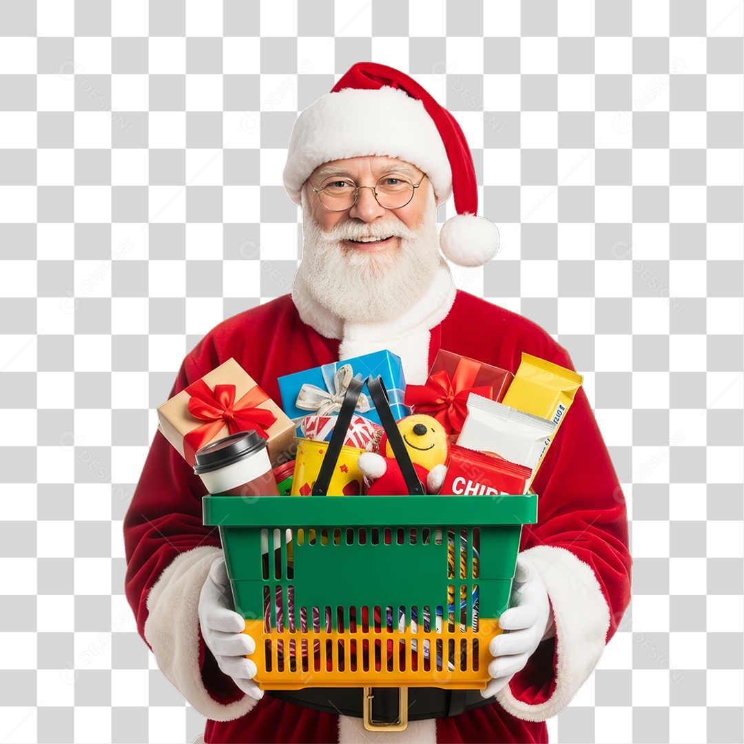 Papai Noel com Cesta de Compras PNG Transparente