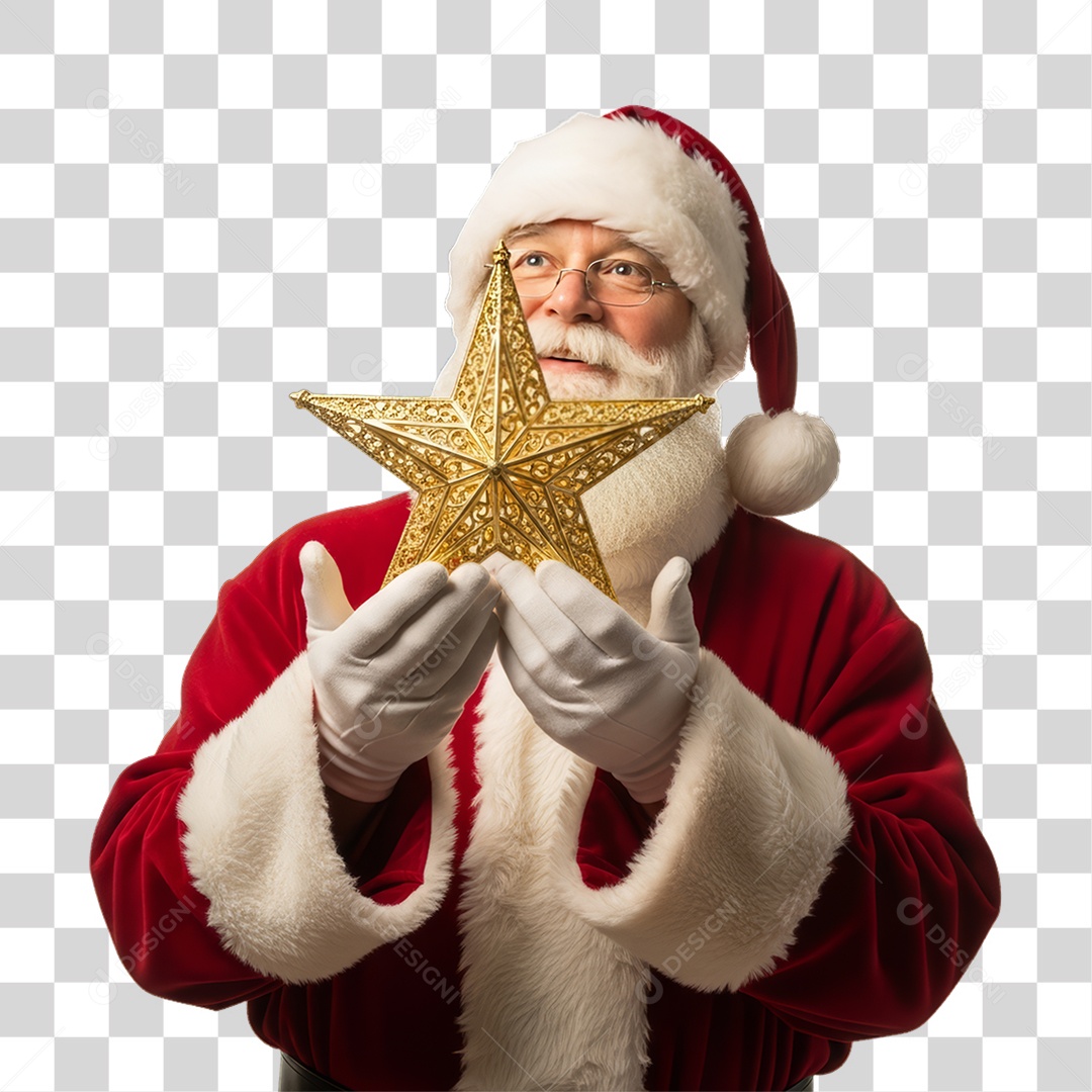 Papai Noel com Estrela PNG Transparente