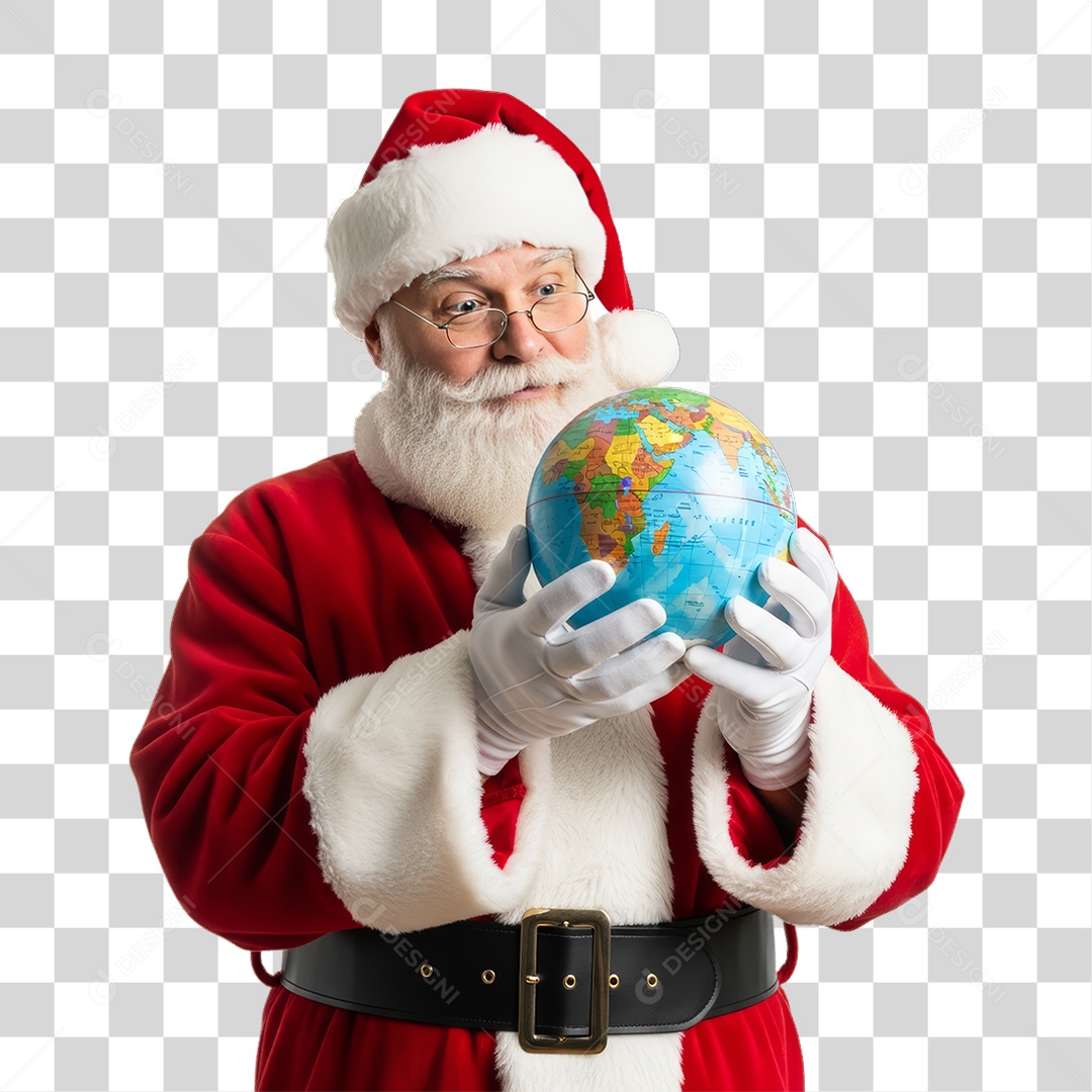 Papai Noel com Globo Terrestre PNG Transparente