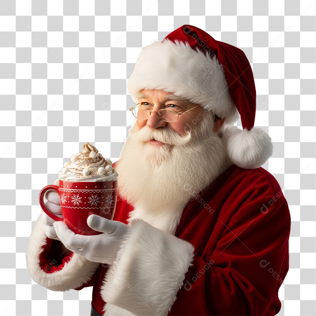 Papai Noel com Xícara PNG Transparente
