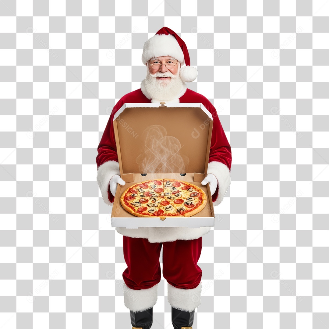 Papai Noel com Caixa de Pizza PNG Transparente