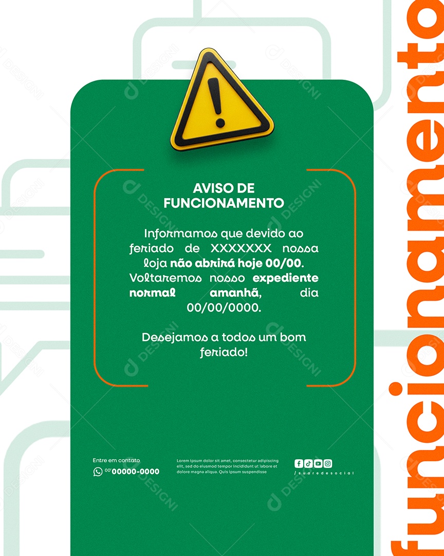 Aviso De Funcionamento Social Media PSD Editável