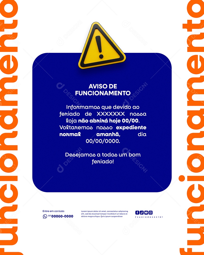 Aviso De Funcionamento Social Media PSD Editável