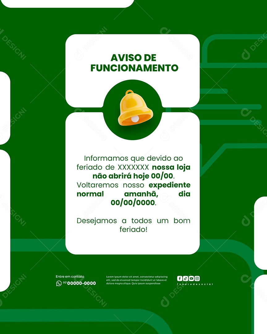 Aviso De Funcionamento Social Media PSD Editável