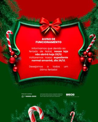 Aviso De Funcionamento De Dezembro Natal Social Media PSD Editável