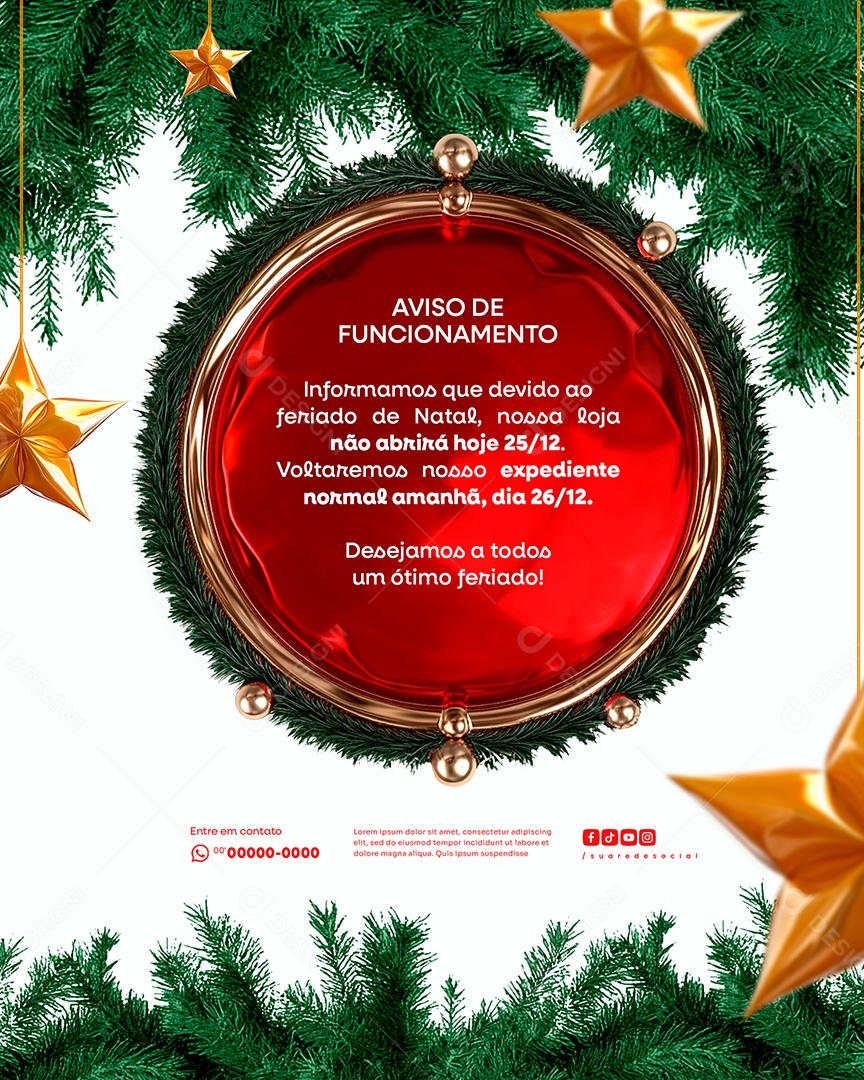 Aviso De Funcionamento De Dezembro Natal Social Media PSD Editável