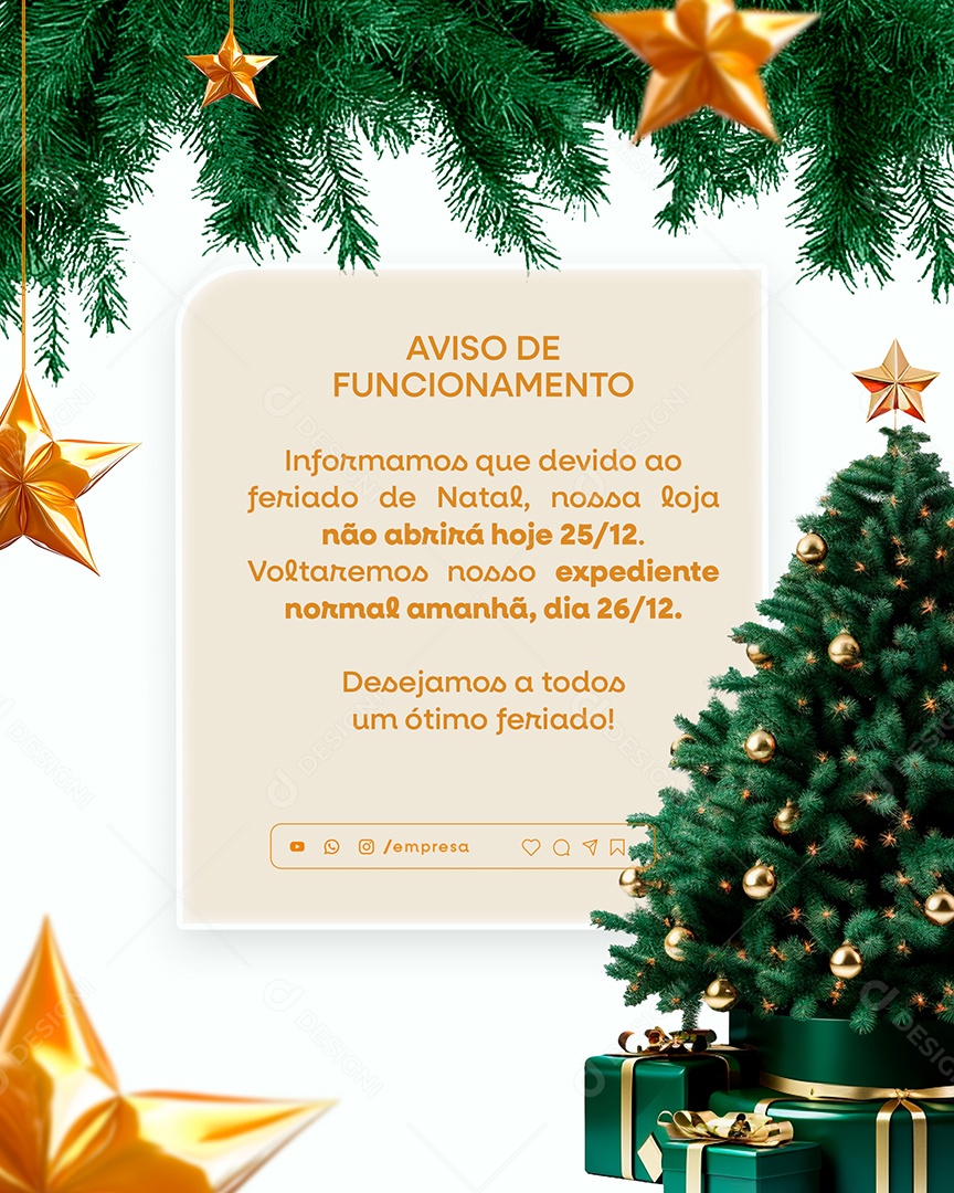 Aviso De Funcionamento De Dezembro Natal Social Media PSD Editável