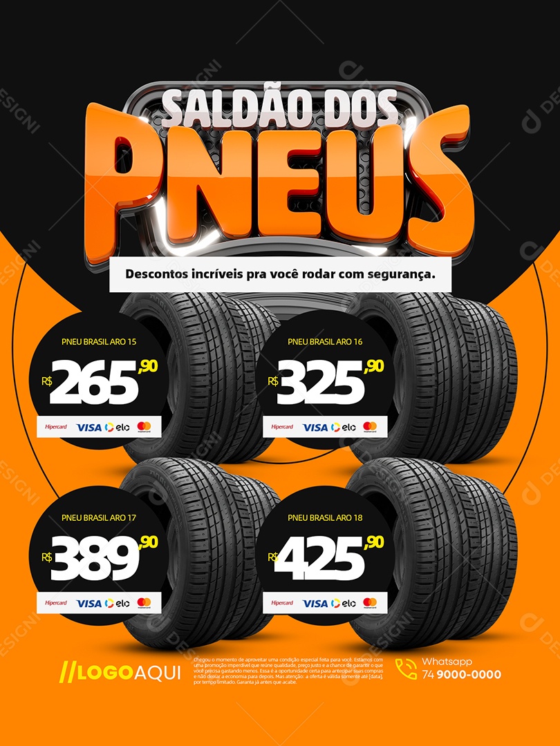 Saldão dos Pneus Encarte Descontos Incríveis Pneu Aro 15 Social Media PSD Editável