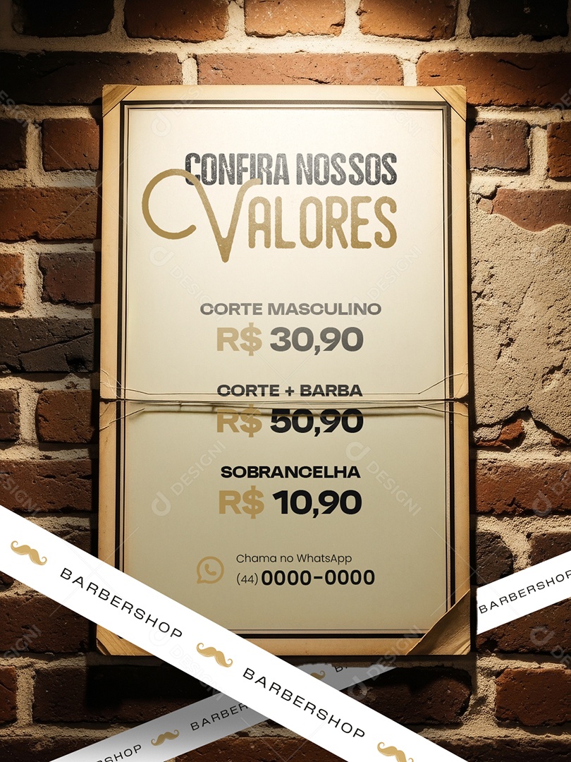Tabela de Valores Corte Masculino Corte Barba Barbearia Social Media PSD Editável