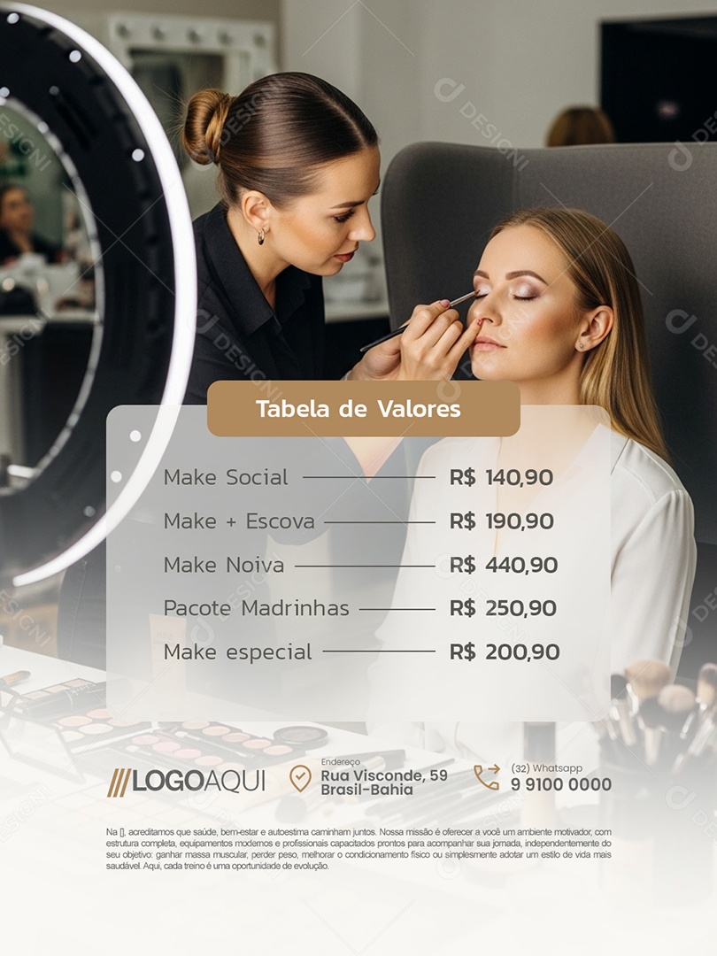 Tabela de Valores Make Noiva Make Especial Maquiadora Social Media PSD Editável