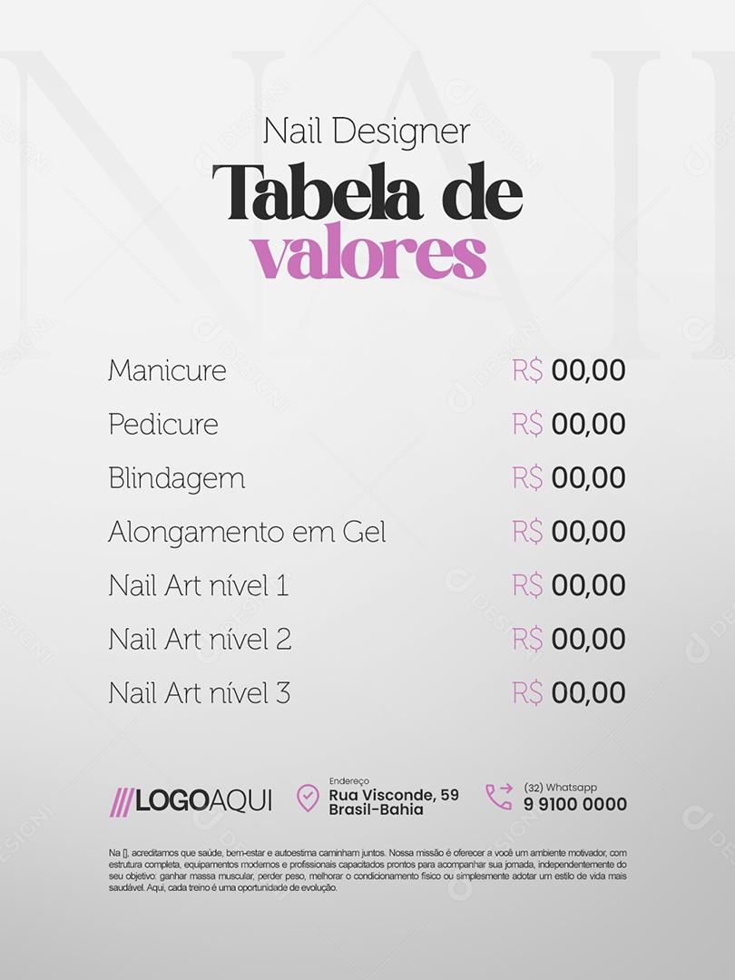 Tabela de Valores Nail Designer Manicure Social Media PSD Editável