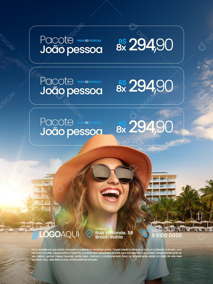 Tabela de Valores Pacote João Pessoa Agência de Viagens Social Media PSD Editável