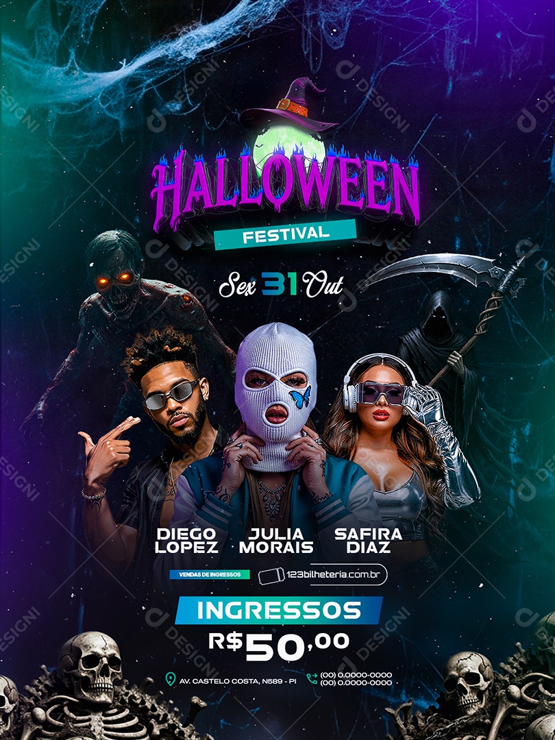 Flyer Próximos Shows Halloween Festival Social Media PSD Editável