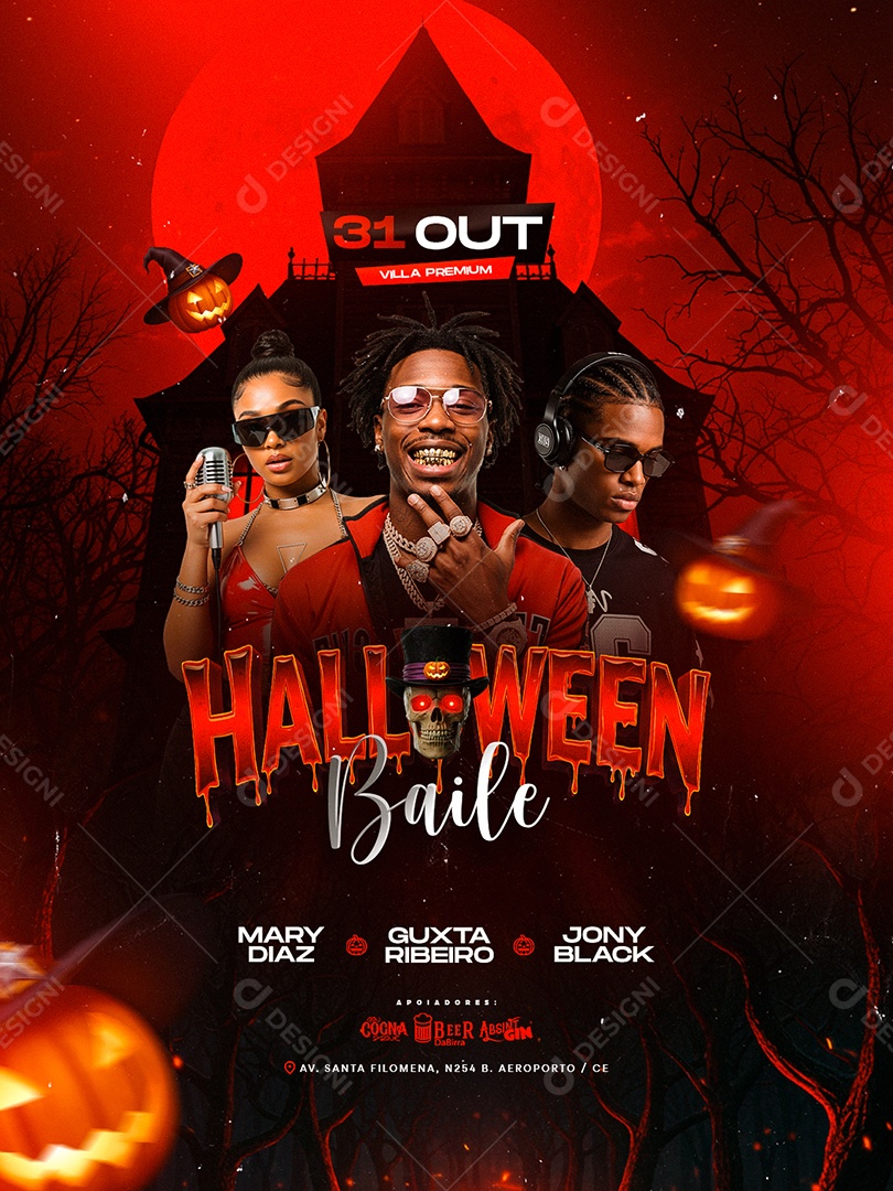 Flyer Próximos Shows Halloween Baile Social Media PSD Editável