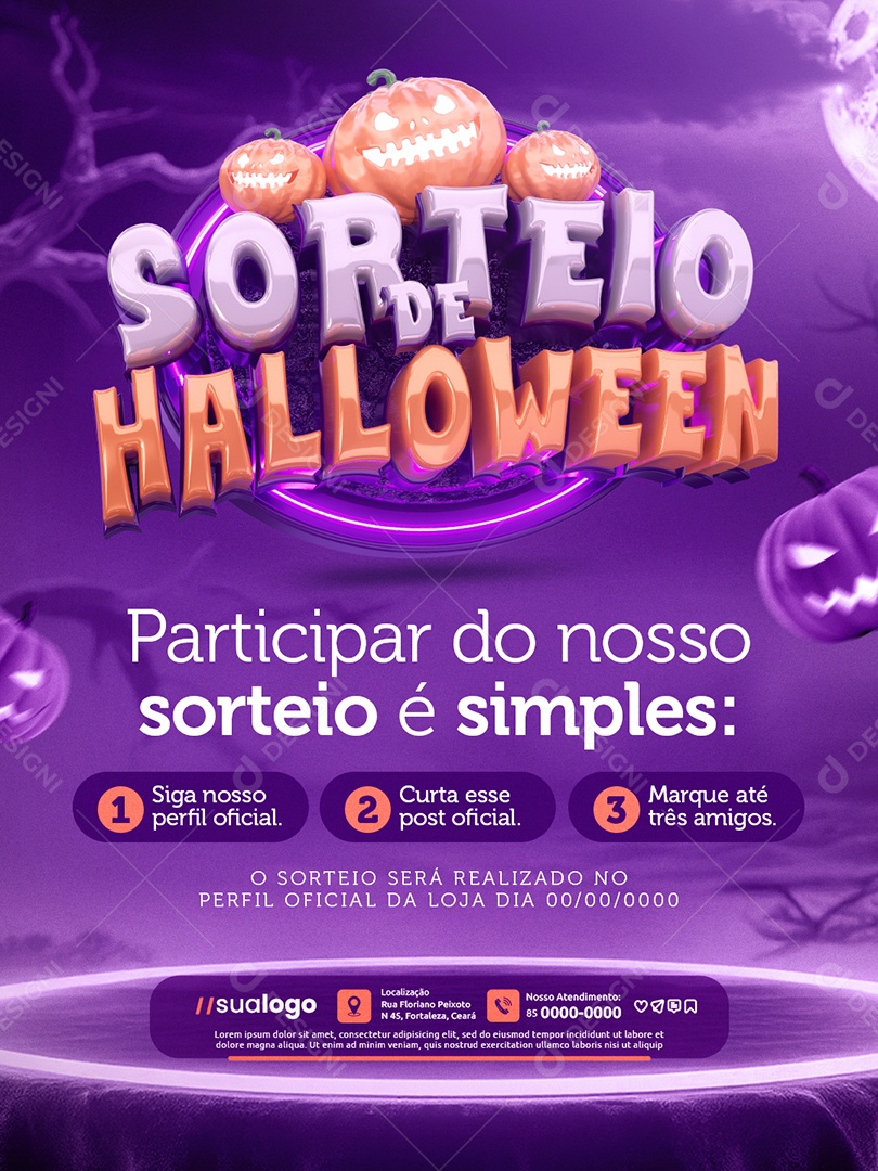 Loja de Celulares Sorteio de Halloween Participar do Nosso Sorteio é Simples Social Media PSD Editável
