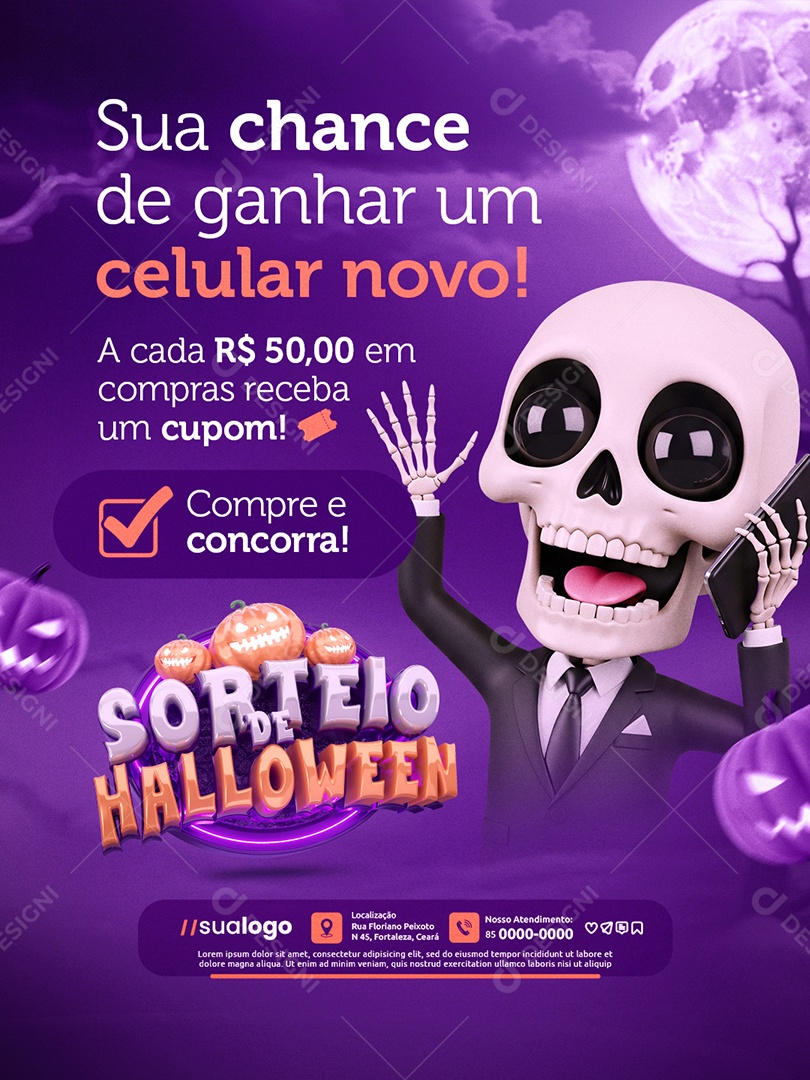 Loja de Celulares Sorteio de Halloween Compre e Concorra Social Media PSD Editável