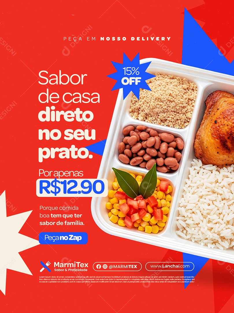Marmitex Sabor de Casa Direto no Seu Prato Social Media PSD Editável