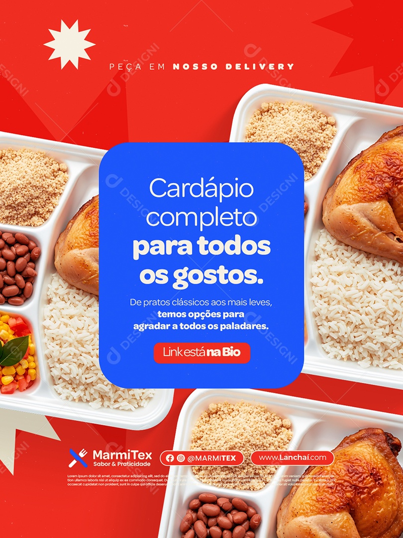 Marmitex Cardápio Completo para Todos Os Gostos Social Media PSD Editável